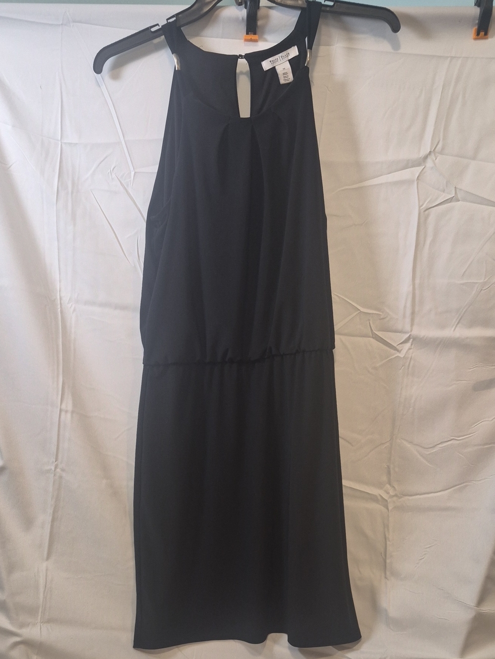 White House Black Market Black Sleeveless Keyhole Midi Dress with Waist Detail